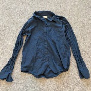 Pact Organic Cotton Button Down Shirt Womens S Blue Coastal Casual Pocket